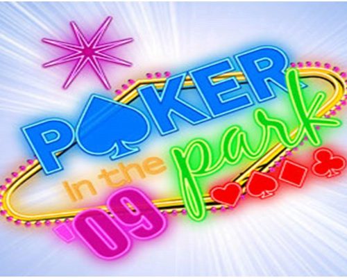 Poker in the Park 2009 logo featuring vibrant neon colors, playing card symbols, and star accents, representing Europe's largest free poker festival.